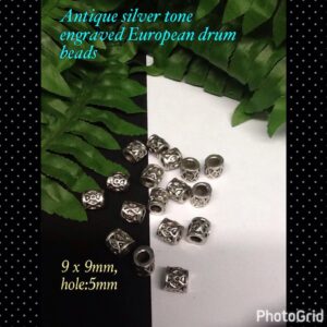 9x9mm Platinum Tone heavy European Drum beads