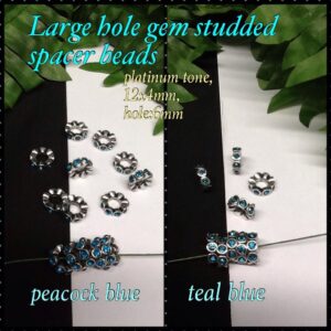 12mm Peacock Blue Rhinestone Large hole spacer beads (4pcs)