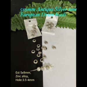 5x9mm Lined Design Antique Silver tone European drum beads (8pcs)