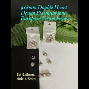9x8mm Double Heart Design European Drum beads (5pcs)