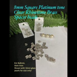 8mm Square Platinum Tone Clear Rhinestone Spacer beads (10pcs)