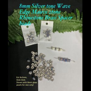 8mm Silver Tone Wave Edge Mauve 2 tone Rhinestone Spacer beads (10pcs)