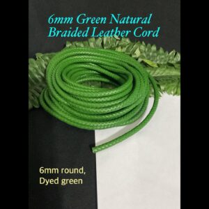 6mm Green Natural Braided Leather cord (per foot)