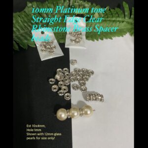 10mm Platinum Tone Straight Edge Clear Rhinestone Spacer beads (10pcs)