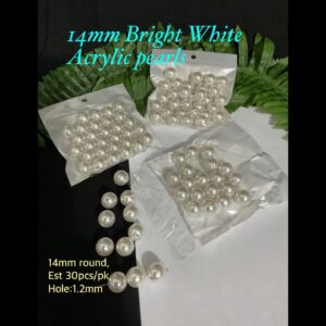 14mm Bright White Acrylic pearl beads (est 30pcs)