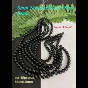 8mm Natural Black Onyx beads (est 48pcs) Grade A!