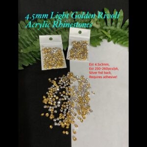4.5mm Light Golden Rivoli Acrylic Rhinestones (est 250-260pcs)