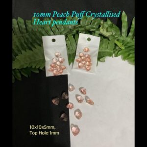 10mm Peach Puff Crystallised Heart pendants (10pcs)