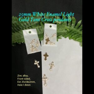 25mm White Enamel Light Gold tone Cross pendants (4pcs)