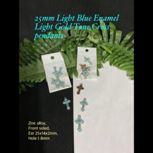 25mm Light Blue Enamel Light Gold tone Cross pendants (4pcs)