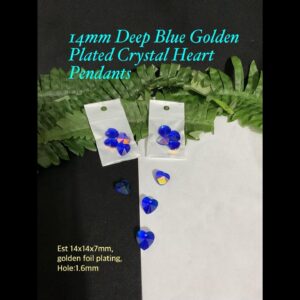 14mm Deep Blue Golden Plated Heart pendants (4pcs)