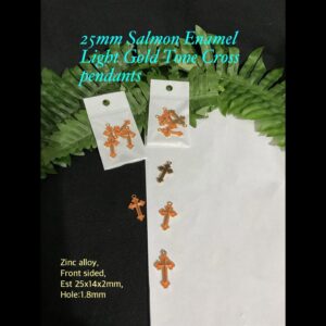 25mm Salmon Enamel Light Gold tone Cross pendants (4pcs)