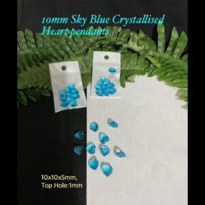 10mm Sky Blue Crystallised Heart pendants (10pcs)