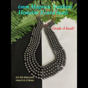 6mm Magnetic Synthetic Hematite beads (est 68-69pcs)