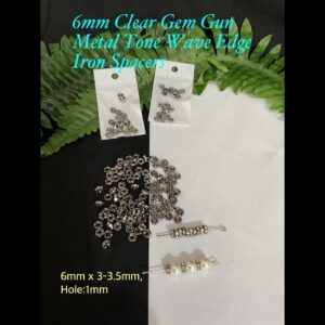 6mm Clear Gem Gun Metal Tone Wave Edge Iron Spacer beads (est 100pcs)