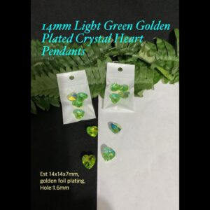14mm Light Green Golden Plated Heart pendants (4pcs)