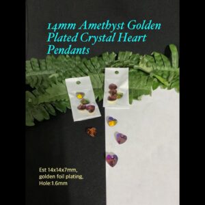 14mm Amethyst Golden Plated Heart pendants (4pcs)