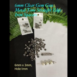 6mm Clear Gem Gun Metal Tone Straight Edge Iron Spacer beads (20pcs)