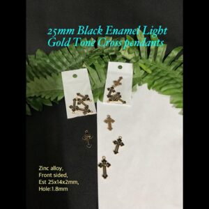 25mm Black Enamel Light Gold tone Cross pendants (4pcs)