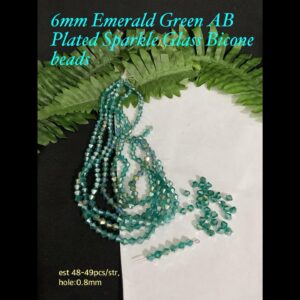 6mm Emerald Green AB Plated Sparkle Glass bicones (est 48-49pcs)