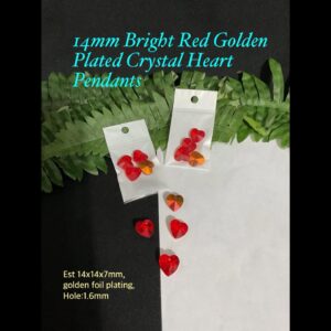 14mm Bright Red Golden Plated Heart pendants (4pcs)