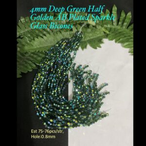 4mm Deep Green Half Golden AB Plated Sparkle Glass bicones (est 75-76pcs)