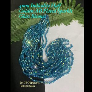 4mm Indicolite Half Golden AB Plated Sparkle Glass bicones (est 75-76pcs)