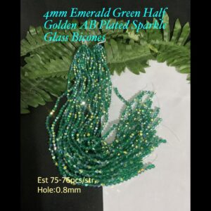 4mm Emerald Green Half Golden AB Plated Sparkle Glass bicones (est 75-76pcs)