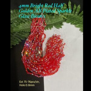 4mm Bright Red Half Golden AB Plated Sparkle Glass bicones (est 75-76pcs)