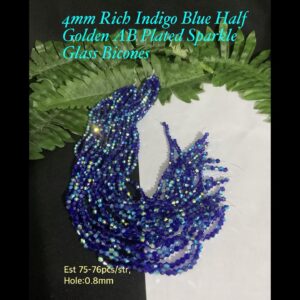 4mm Rich Indigo Blue Half Golden AB Plated Sparkle Glass bicones (est 75-76pcs)