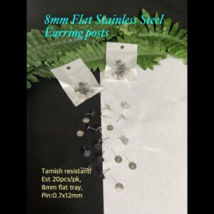 8mm Flat Stainless Steel Earring posts (est 20pcs)