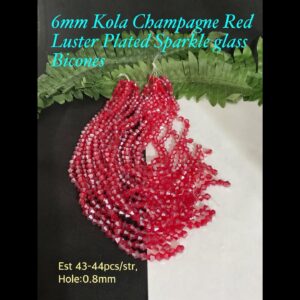 6mm Kola Champagne Red Luster Plated Sparkle Glass bicones (est 43-44pcs)