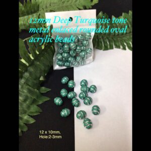 12mm Deep Turquoise tone Silver Swirl Metal enlaced rounded oval acrylic beads (est 30pcs)