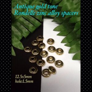 12.5mm Antique Gold Tone Large hole Rondelle Metal beads