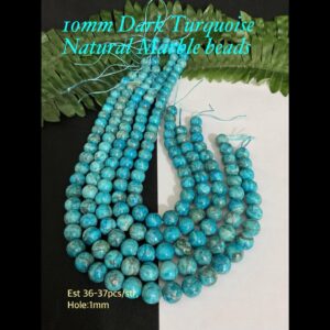 10mm Dark Turquoise Natural Marble beads (est 36-37pcs)