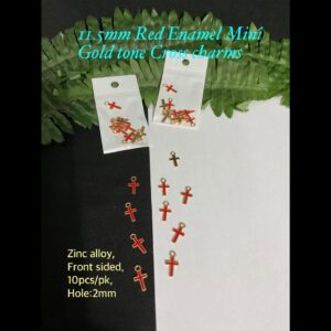 11.5mm Red Enamel Gold tone Mini Cross pendants (10pcs)