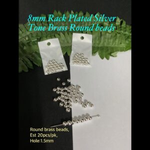 8mm Rack Plated Silver Tone Brass Round beads (est 20pcs)