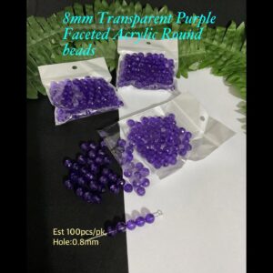 8mm Transparent Purple faceted Acrylic Round beads (est 100pcs)