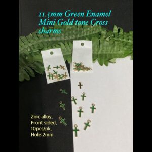 11.5mm Green Enamel Gold tone Mini Cross pendants (10pcs)