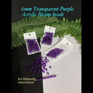 6mm Transparent Purple Acrylic Bicone beads (est 100pcs)