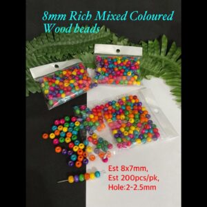 8mm Rich Mixed Coloured Wood beads (est 200pcs) 20% off!