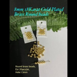 8mm 18 Karat Gold plated Brass Round beads (est 20pcs)
