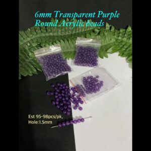 6mm Transparent Purple Acrylic Round beads (est 95-96pcs)