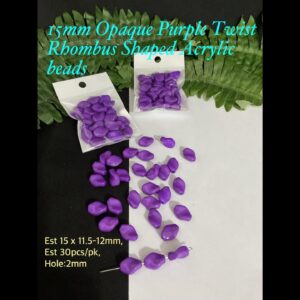 15mm Opaque Purple Twisted Rhombus Shaped acrylic beads (est 30pcs)