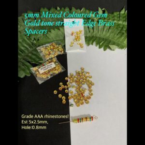 5mm Mixed Coloured Gem Gold Tone Straight Edge Brass Spacers (est 20pcs)