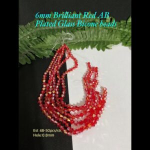 6mm Brilliant Red AB Plated Sparkle Glass bicones (est 48-50pcs)