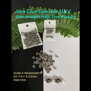 8mm Clear Gem Gun Metal Tone Straight Edge Iron Spacers (est 20pcs)