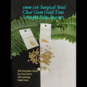 5mm 316 Surgical Steel Clear Gem Gold Tone Straight Edge Spacers (10pcs)