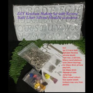 DIY Keychain Making Set with Reverse Italic Letter Silicone Mould & Accessories  20% off!