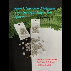 8mm Clear Gem Platinum Tone Straight Edge Iron Spacers (est 100pcs)
